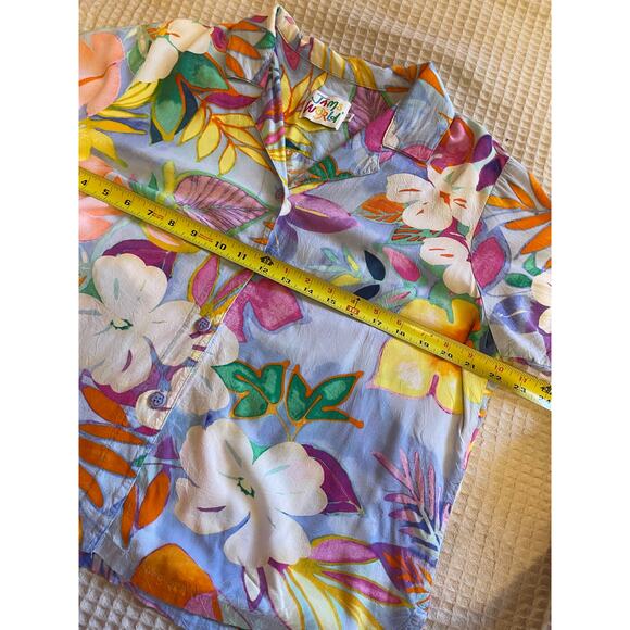 Jams World Colorful Tropical Watercolor Floral Casual Button Up Blouse Large - Picture 8 of 10